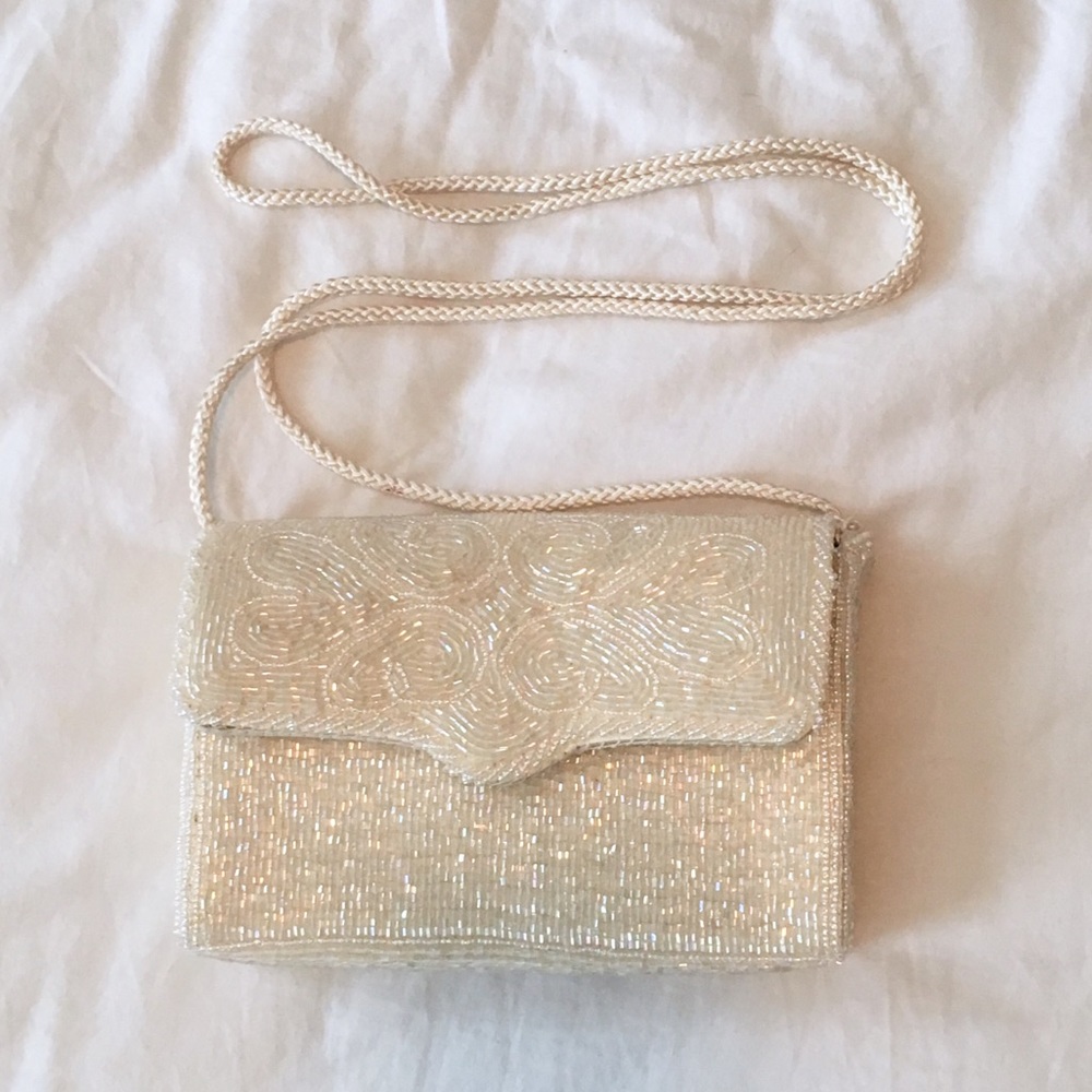 Pearl White Beaded Vintage Crossbody